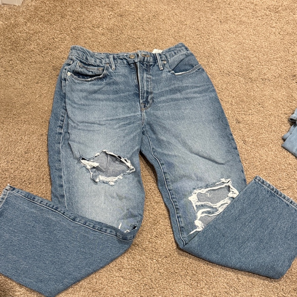 Good American Light Blue Distressed Straight Leg Jeans
